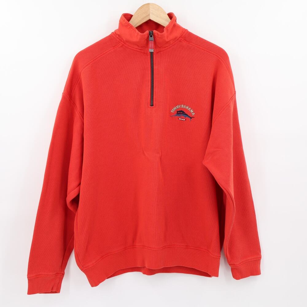 Tommy Bahama Relax Men's 1/4 Zip Pull Over Long Sleeve Orange Sz L